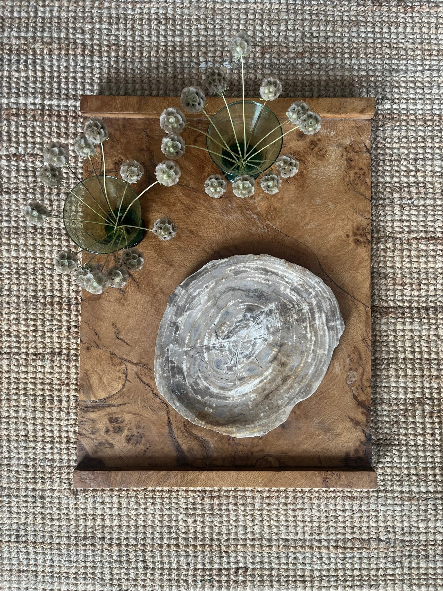 Natural Stone Petrified Wood Slice Tray
