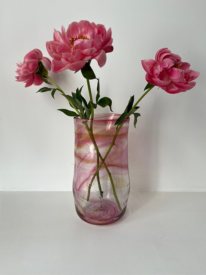 Hand-Blown Pink Swirl Glass Vase