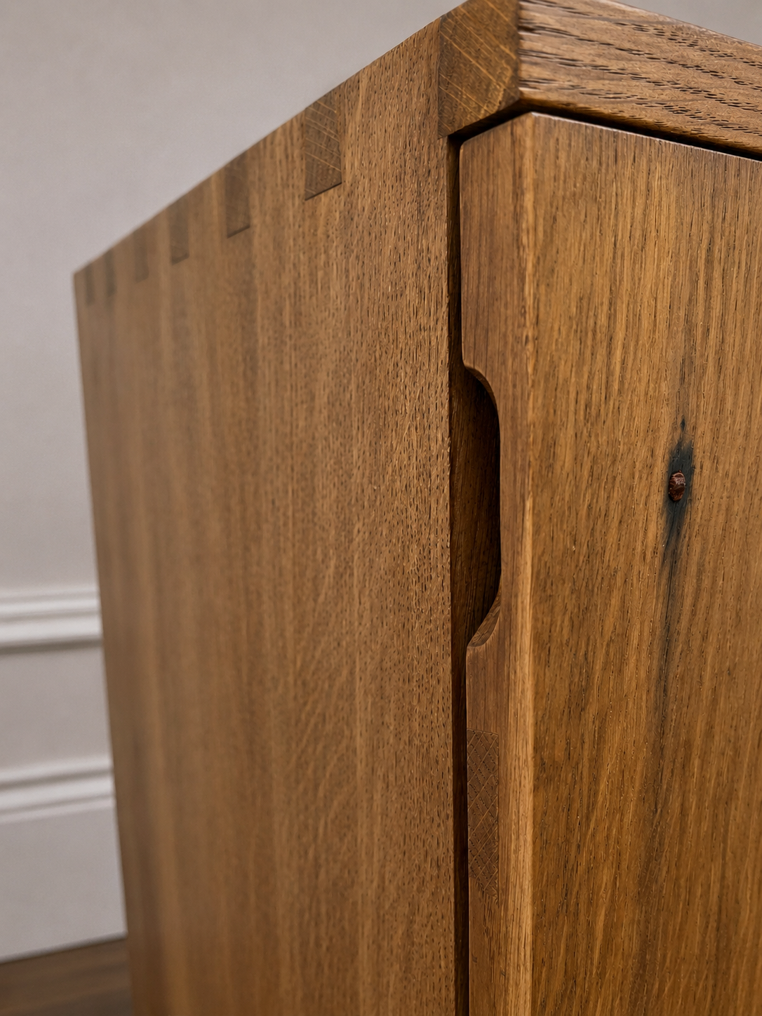 Handcrafted Solid Wood Bedside Table with Oxidised Nail Detail