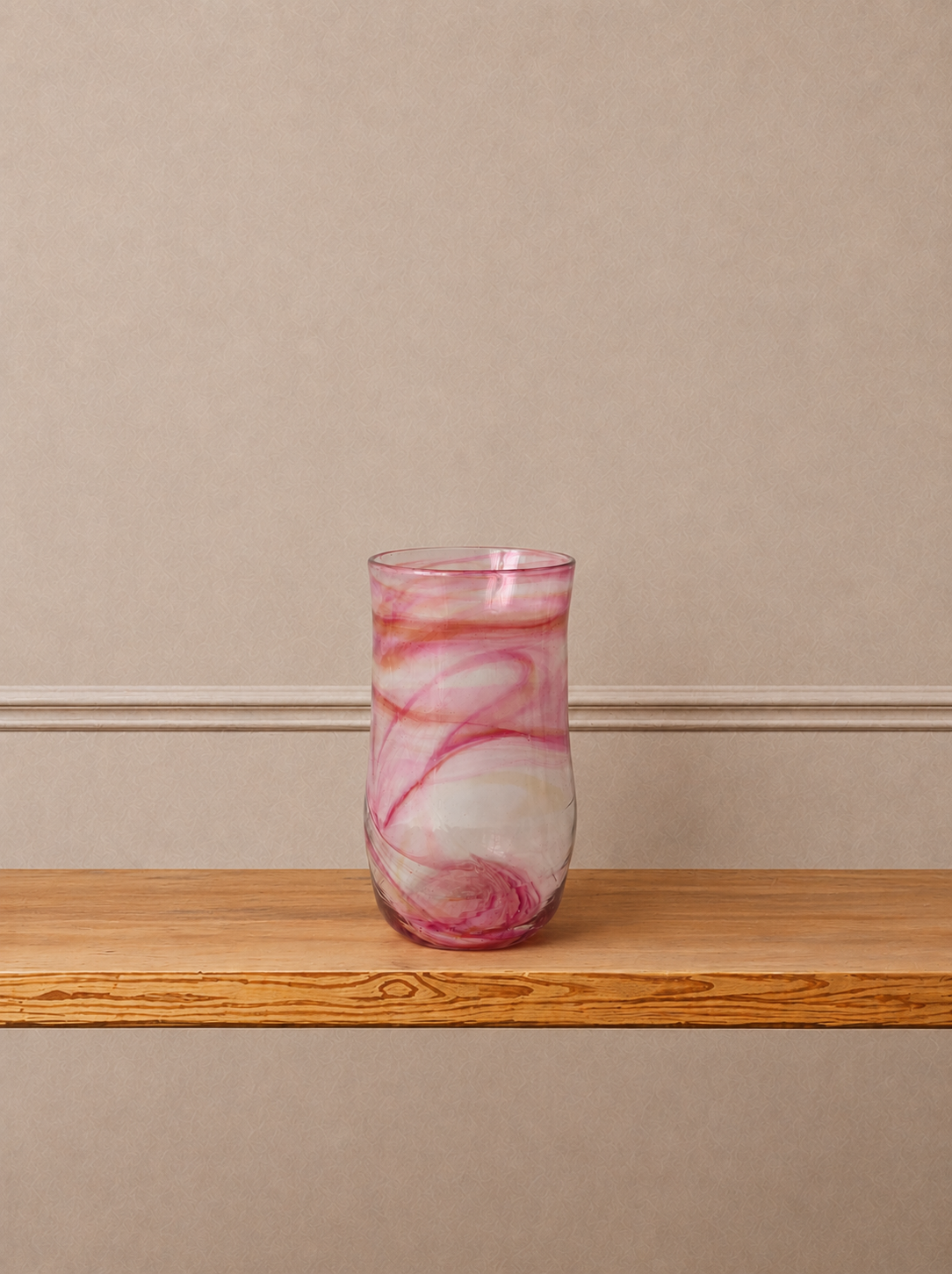 Hand-Blown Pink Swirl Glass Vase