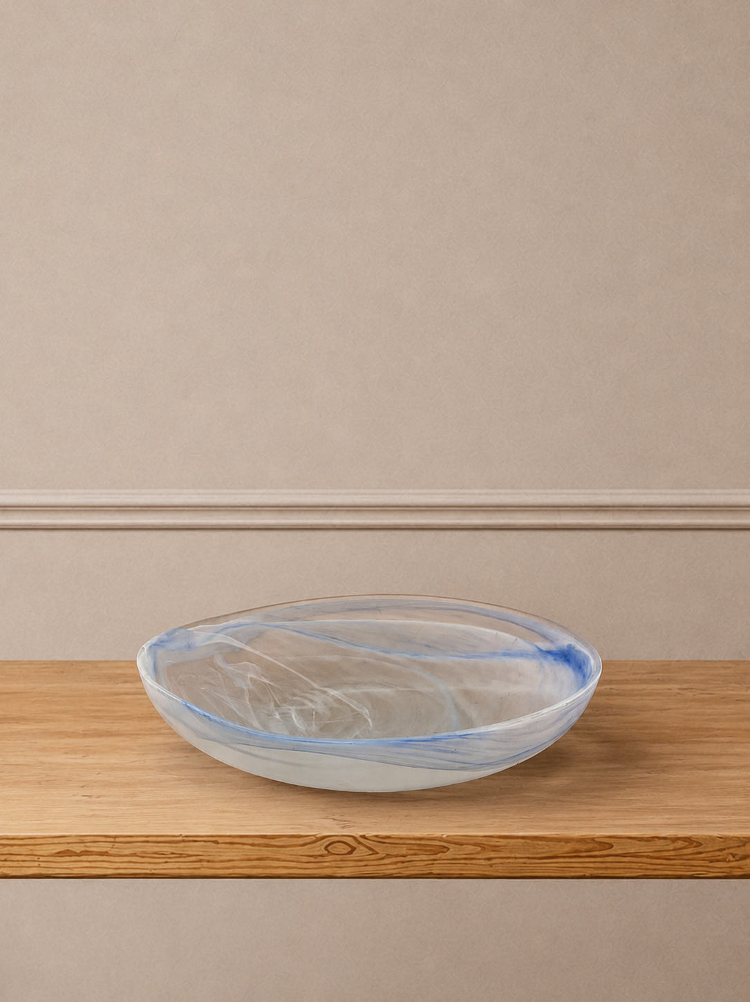 Handblown Blue Swirl Art Glass Catchall Bowl