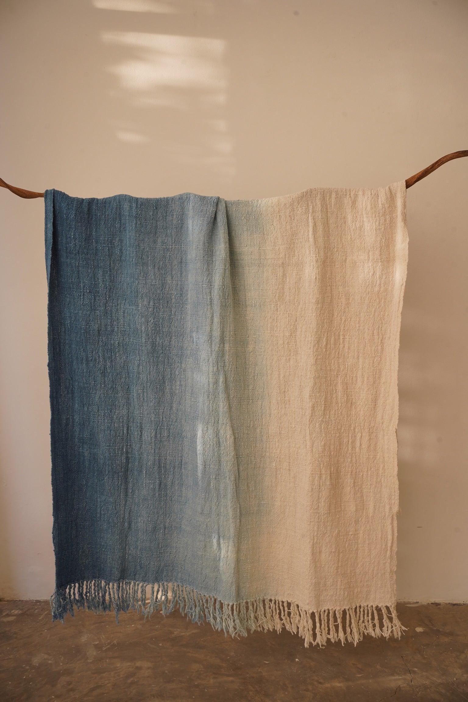 Blue Natural-Dyed Ombre Throw Blanket