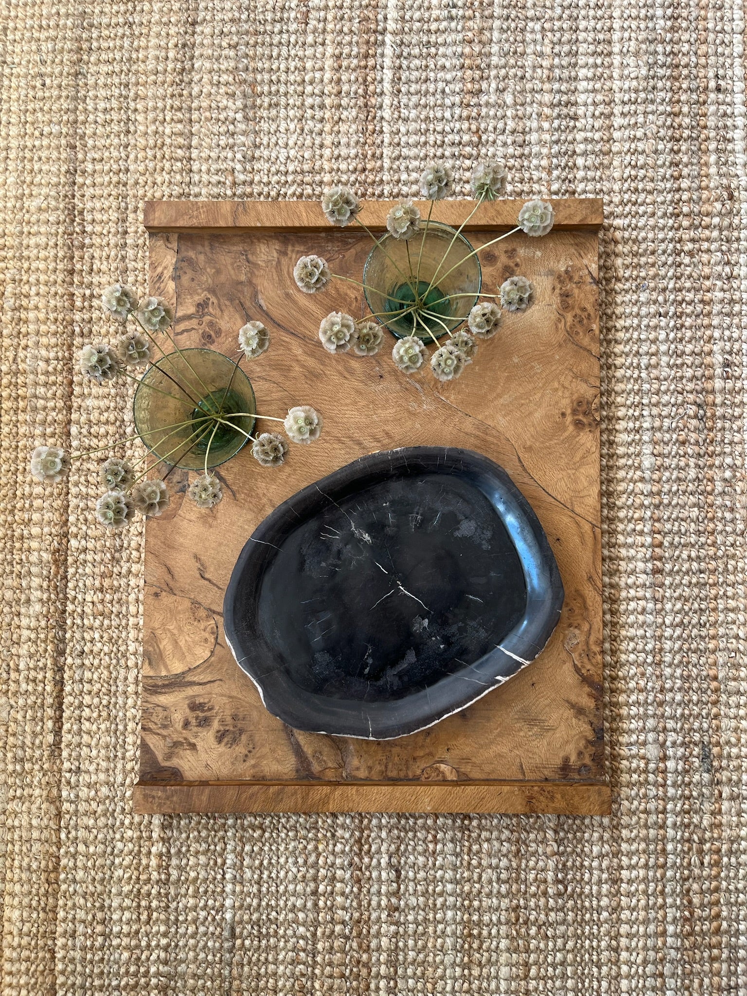 Soft Black Organic Petrified Wood Tray