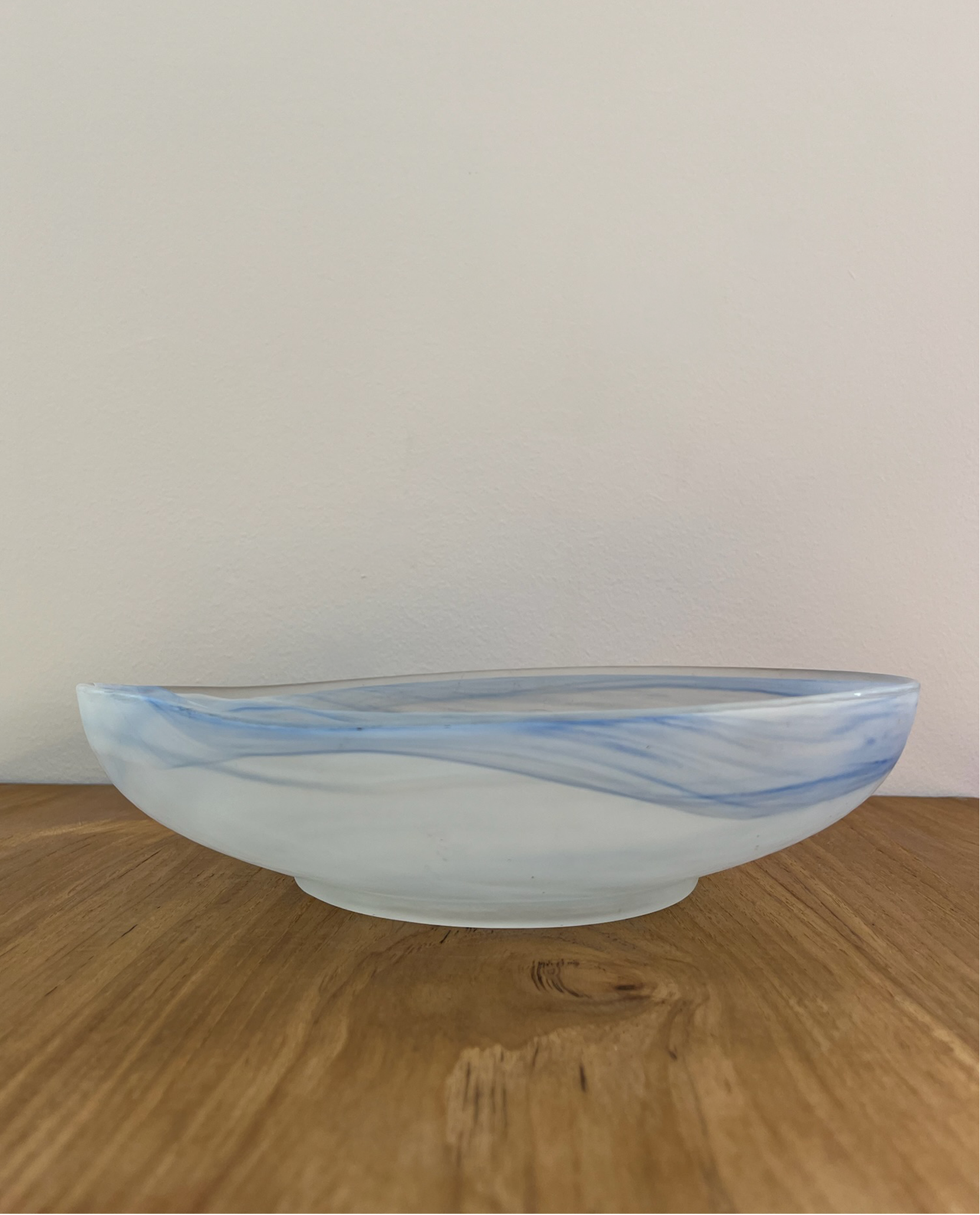 Handblown Blue Swirl Art Glass Catchall Bowl
