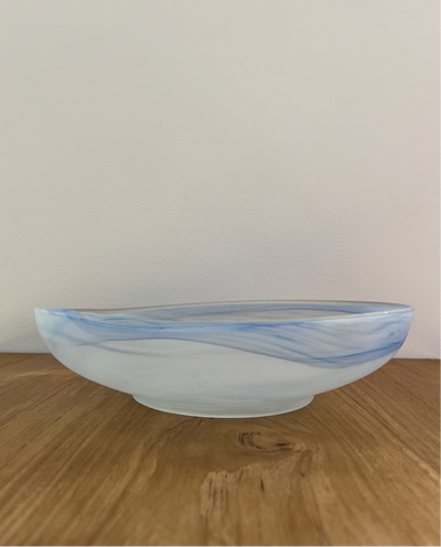 Handblown Blue Swirl Art Glass Catchall Bowl