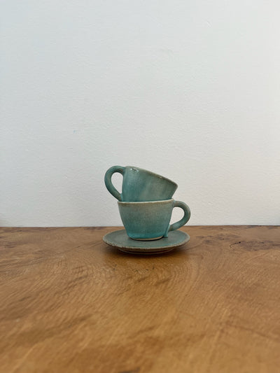 Hand-Glazed Ceramic Espresso Cup & Saucer