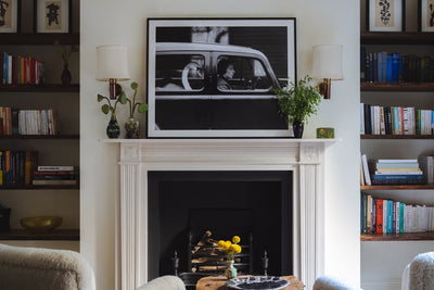 Framed Black and White Sawn in a Car Photograph