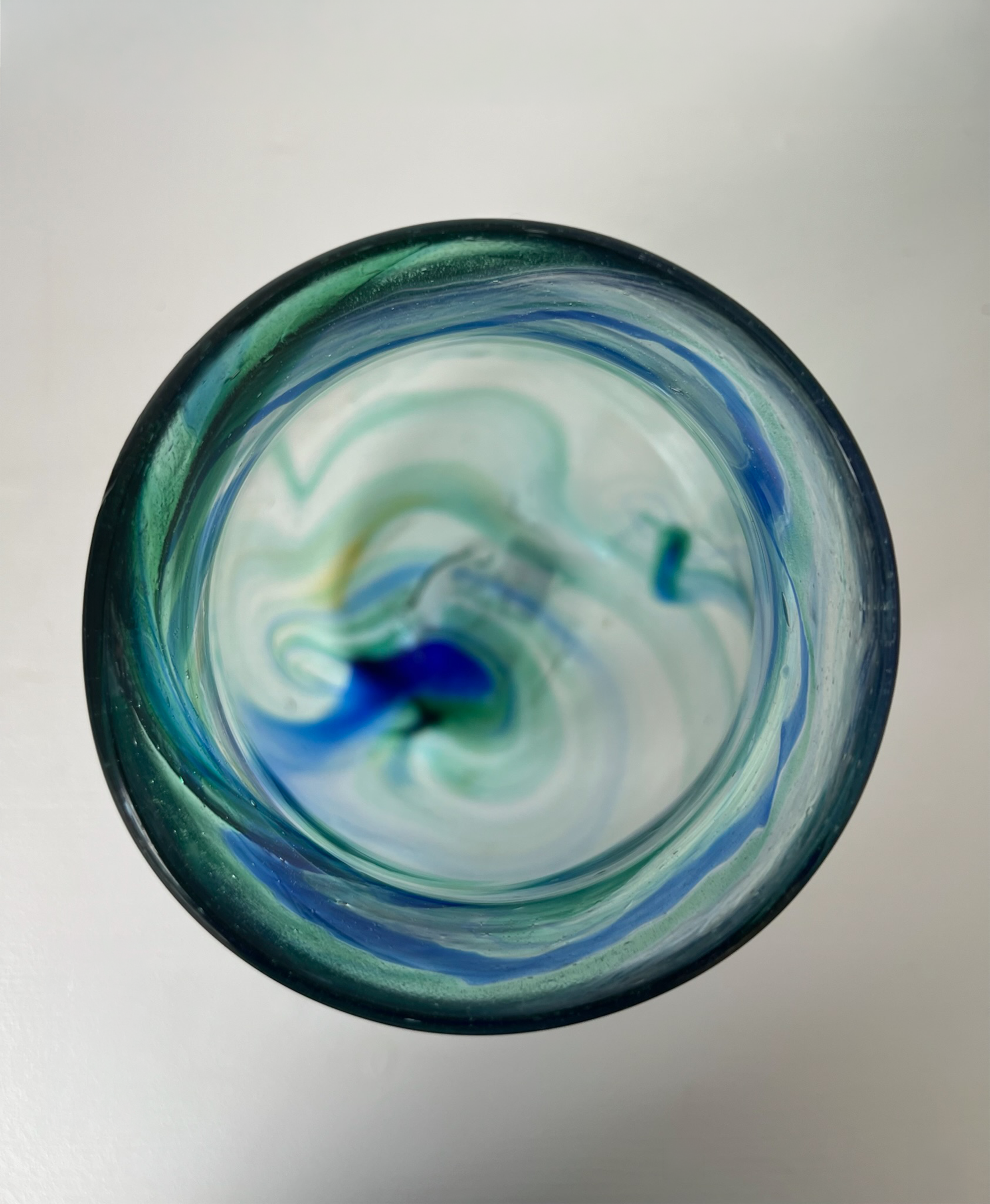 Hand-Blown Blue and Green Swirl Glass Vase