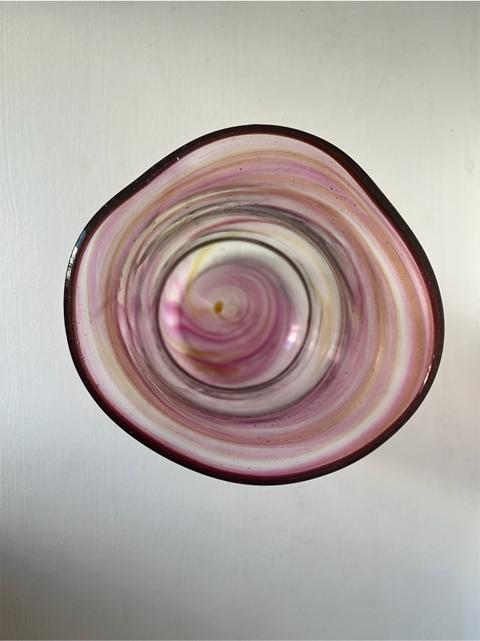 Hand-Blown Pink Swirl Glass Vase