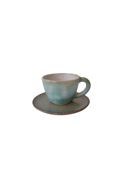 Hand-Glazed Ceramic Espresso Cup & Saucer