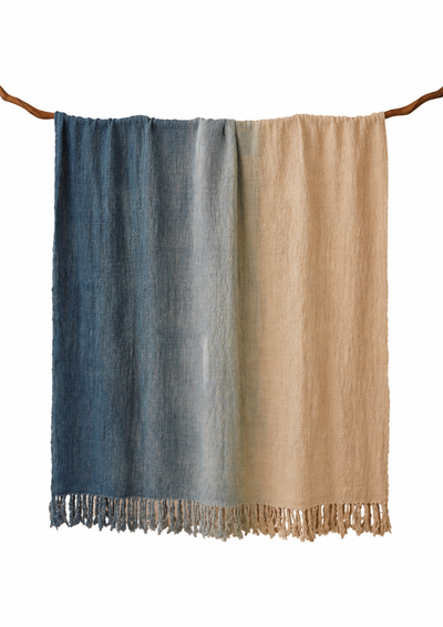 Blue Natural-Dyed Ombre Throw Blanket