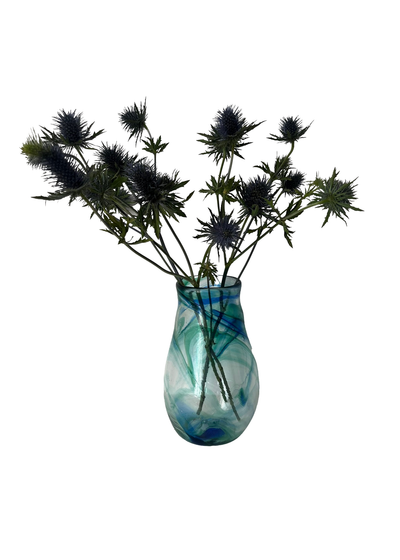 Hand-Blown Blue and Green Swirl Glass Vase