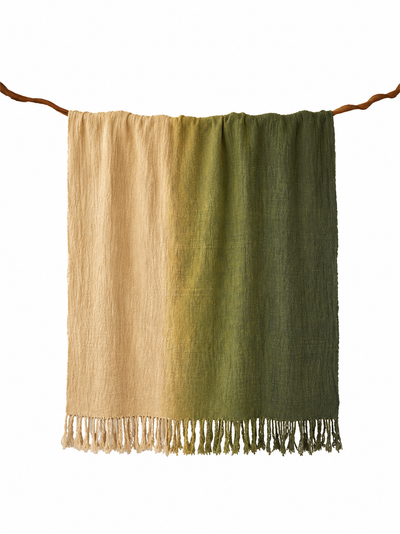 Green Natural-Dyed Ombre Throw Blanket