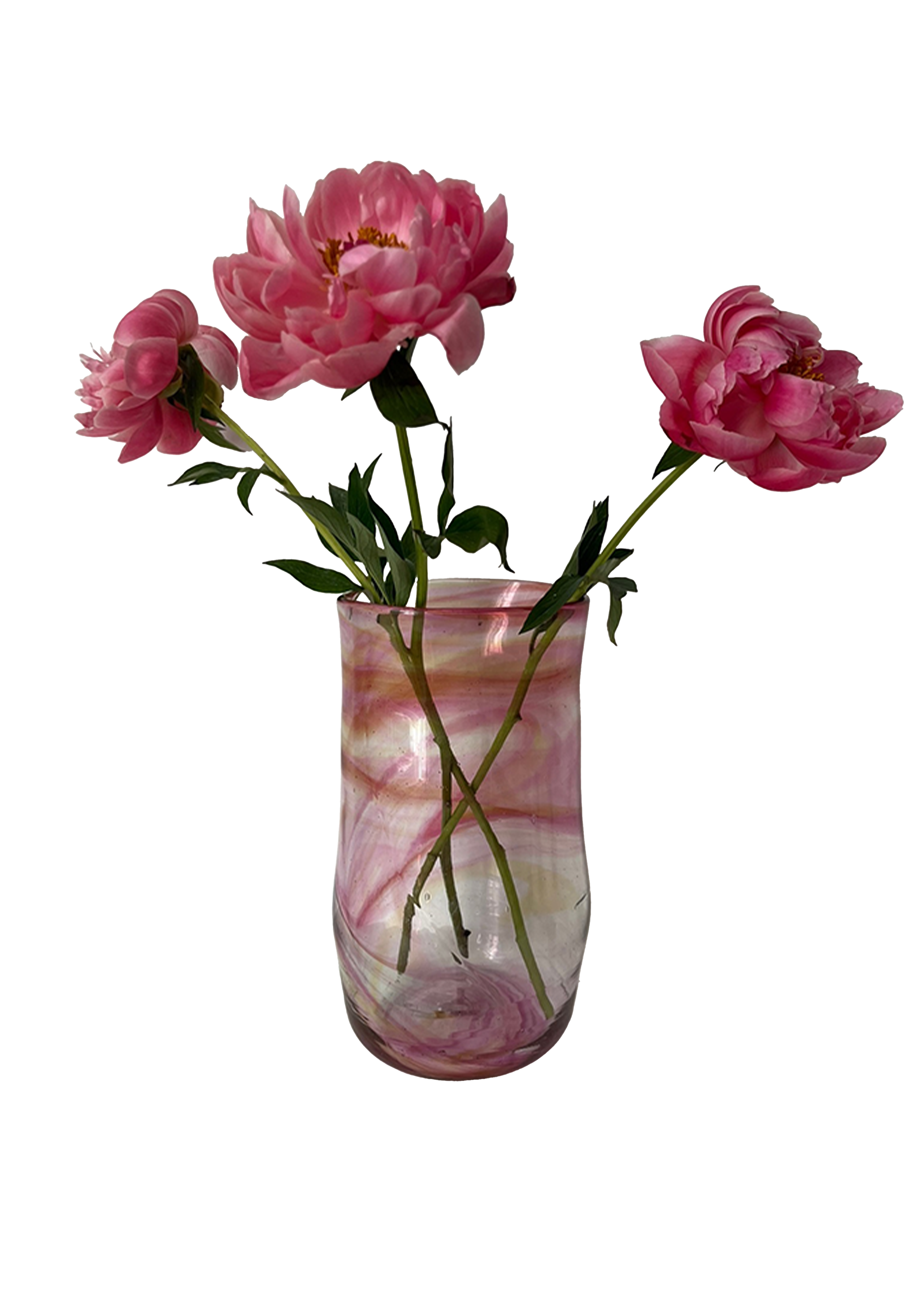 Hand-Blown Pink Swirl Glass Vase