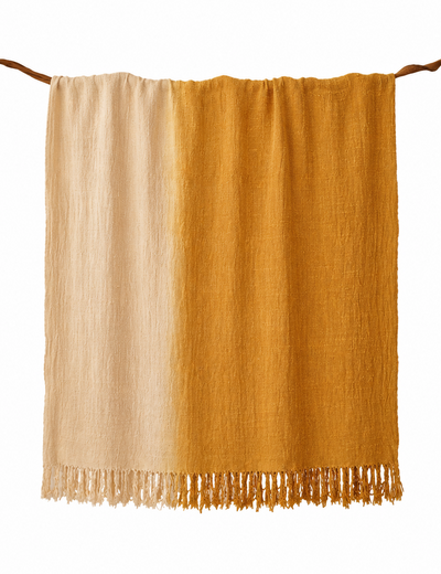 Yellow Natural-Dyed Ombre Throw Blanket