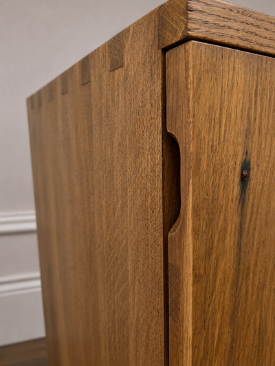Handcrafted Solid Wood Bedside Table with Oxidised Nail Detail