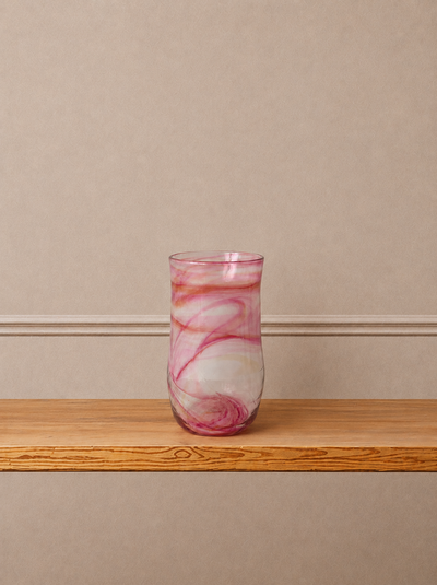 Hand-Blown Pink Swirl Glass Vase