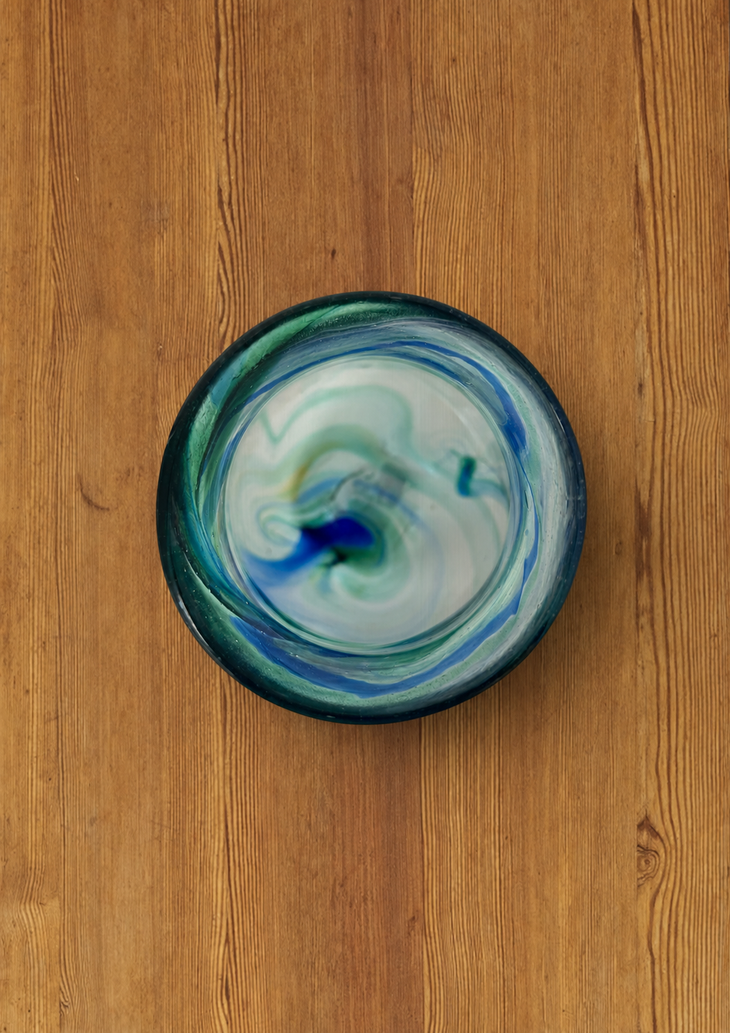 Hand-Blown Blue and Green Swirl Glass Vase