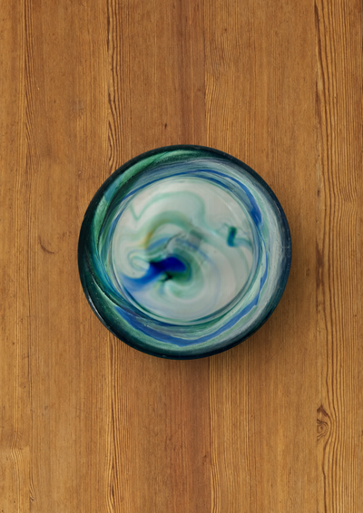 Hand-Blown Blue and Green Swirl Glass Vase