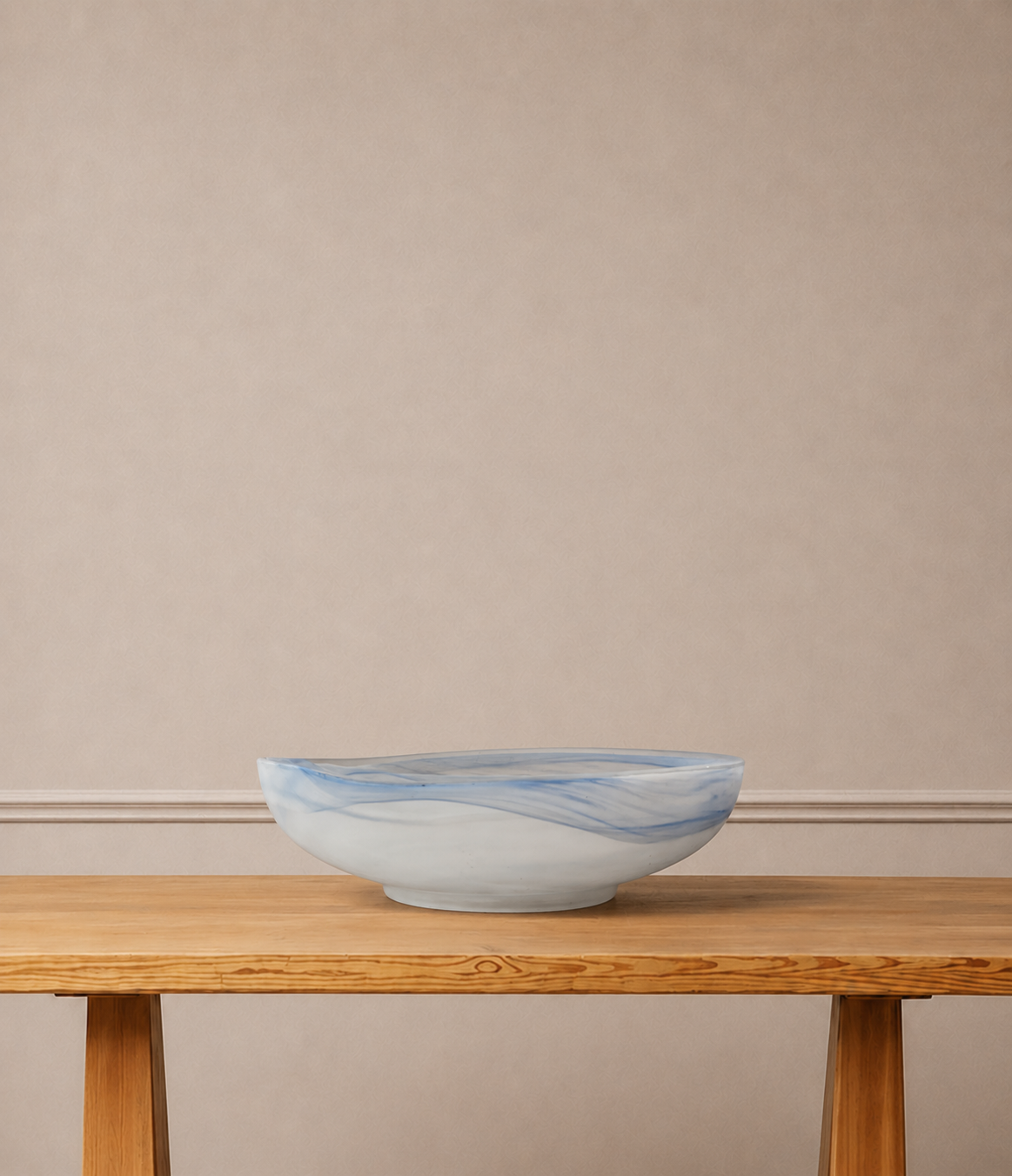 Handblown Blue Swirl Art Glass Catchall Bowl