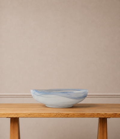 Handblown Blue Swirl Art Glass Catchall Bowl