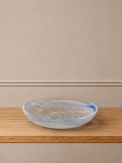 Handblown Blue Swirl Art Glass Catchall Bowl