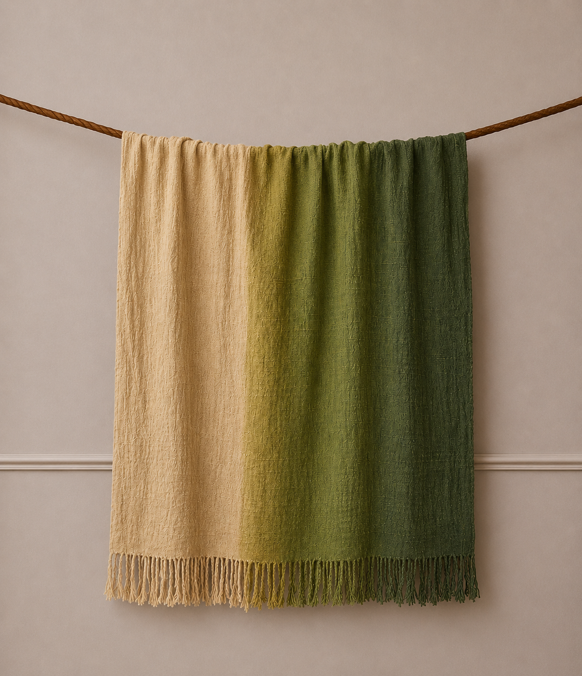 Green Natural-Dyed Ombre Throw Blanket