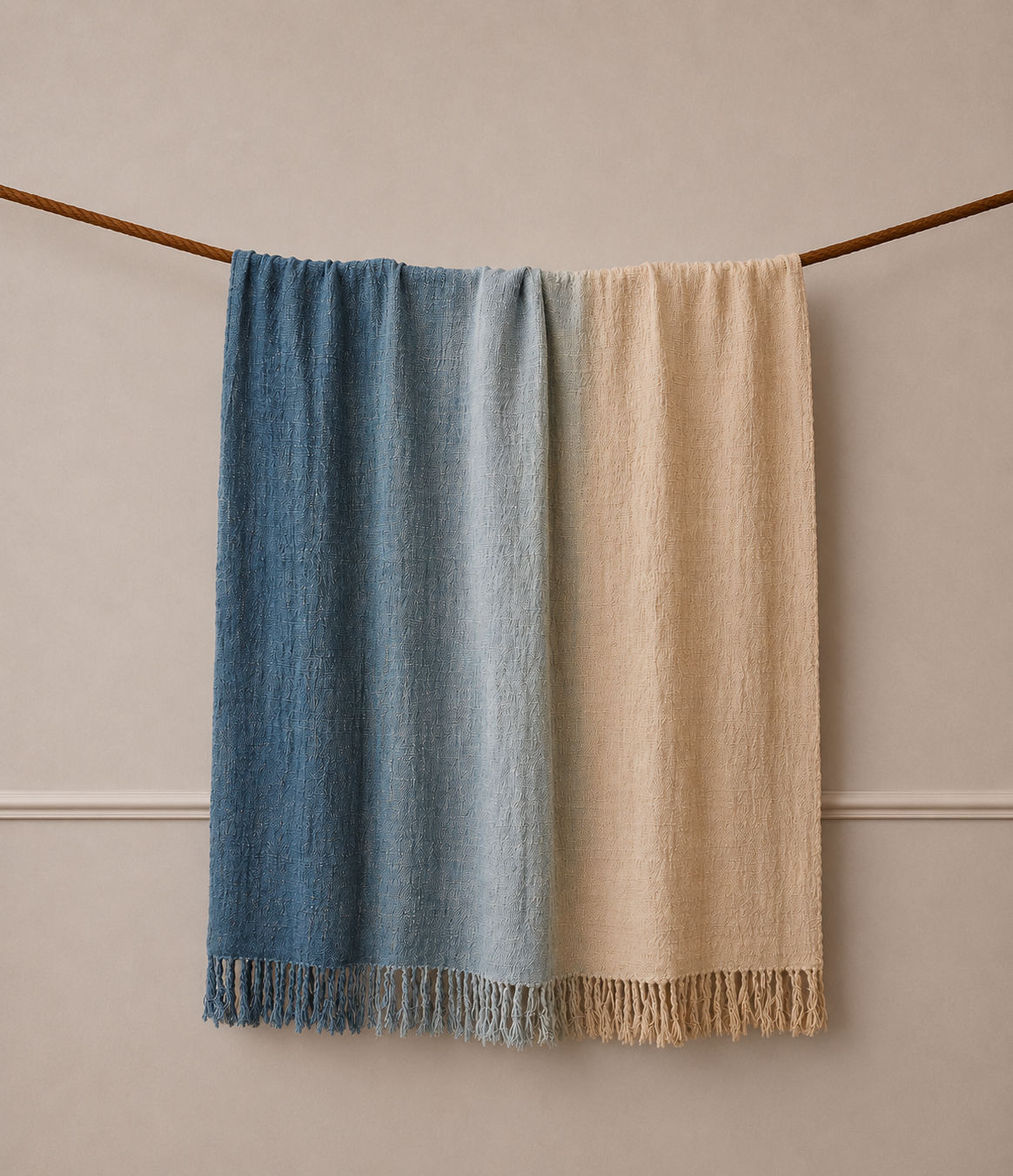Blue Natural-Dyed Ombre Throw Blanket