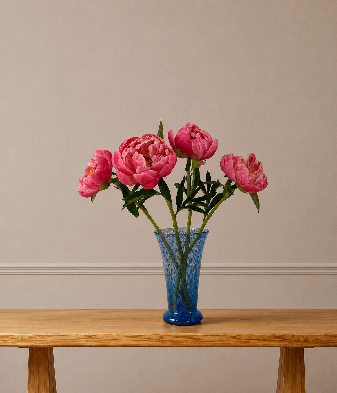 Hand-Blown Blue Art Glass Vase