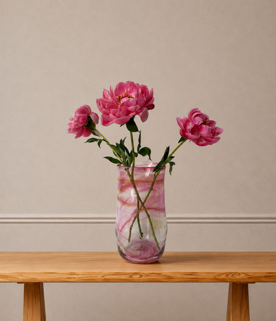 Hand-Blown Pink Swirl Glass Vase