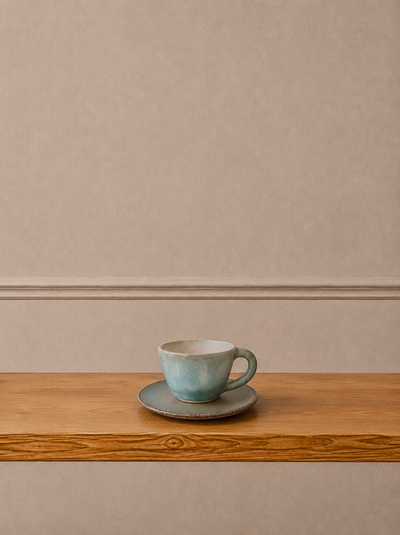 Hand-Glazed Ceramic Espresso Cup & Saucer