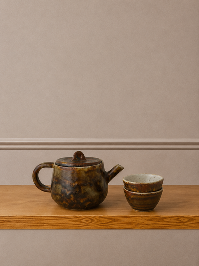 Hand-Glazed Ceramic Tea Set with 2 cups included