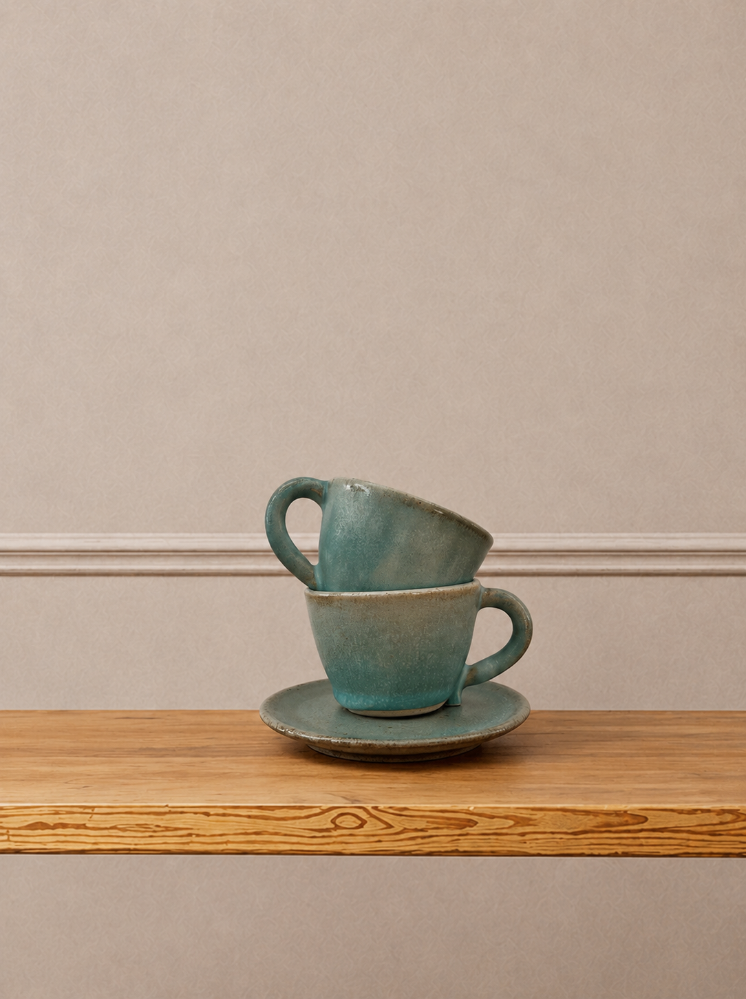 Hand-Glazed Ceramic Espresso Cup & Saucer