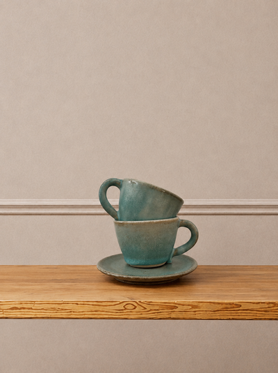 Hand-Glazed Ceramic Espresso Cup & Saucer