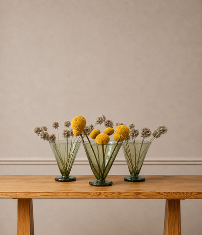 Green Fluted Glass Vase Set (Set of 3)