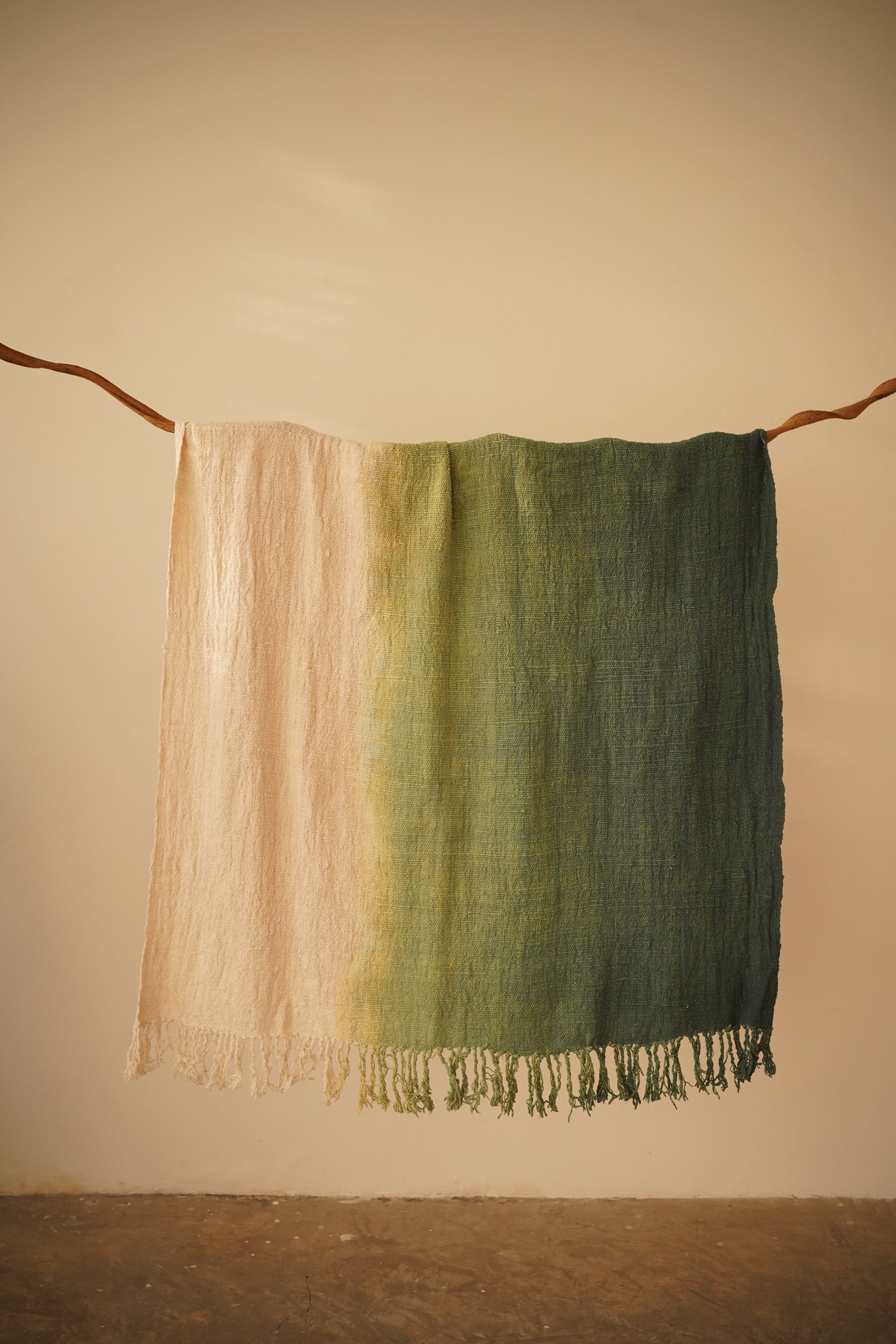 Green Natural-Dyed Ombre Throw Blanket