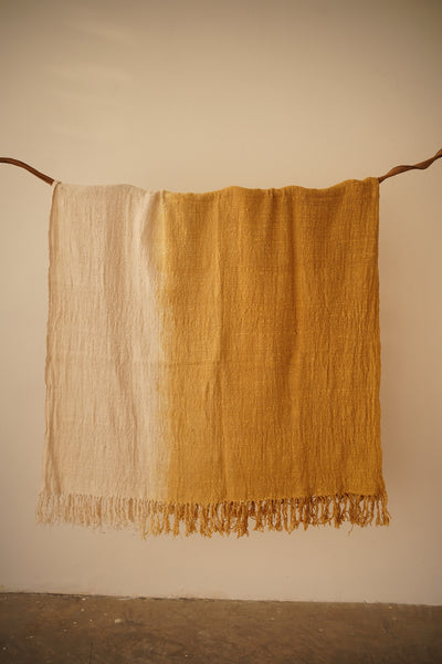 Yellow Natural-Dyed Ombre Throw Blanket